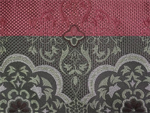 画像をギャラリービューアに読み込む, 半幅帯 単品 赤×グレー オリエンタル柄 ブルーグリーン 縞 長尺だから帯結びアレンジを楽しめる 日本製 細帯
