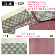 画像をギャラリービューアに読み込む, 2025新春福袋! ヘビーローテーション 6点セット (着物 半幅帯 名古屋帯 帯揚げ 帯締め 2本) クリーム 更紗柄 袷 きもの Mサイズ ピンク 七宝 名古屋帯