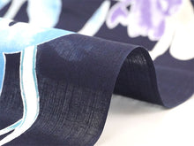 画像をギャラリービューアに読み込む, 浴衣 反物 知多木綿 お仕立て付き ネイビー地 あやめ 手染め 日本製 自分サイズにお誂え