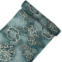 画像をギャラリービューアに読み込む, 浴衣 反物 知多木綿 お仕立て付き グリーン地 牡丹 唐草 手染め 日本製 自分サイズにお誂え