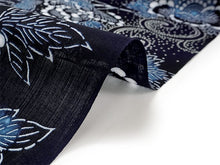 画像をギャラリービューアに読み込む, 浴衣 反物 知多木綿 お仕立て付き ネイビー地 牡丹 唐草 手染め 日本製 自分サイズにお誂え