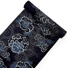 画像をギャラリービューアに読み込む, 浴衣 反物 知多木綿 お仕立て付き ネイビー地 牡丹 唐草 手染め 日本製 自分サイズにお誂え