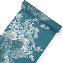 画像をギャラリービューアに読み込む, 浴衣 反物 知多木綿 お仕立て付き ブルーグリーン地 萩 花 手染め 日本製 自分サイズにお誂え