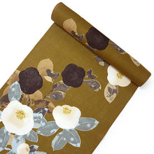 画像をギャラリービューアに読み込む, 浴衣 反物 知多木綿 お仕立て付き からし地 椿 手染め 日本製 自分サイズにお誂え