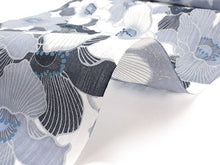 画像をギャラリービューアに読み込む, 浴衣 反物 知多木綿 お仕立て付き ライトグレー地 椿 手染め 日本製 自分サイズにお誂え