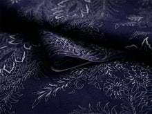 画像をギャラリービューアに読み込む, 東レ洗える着物反物 フルオーダー仕立て付き 小紋 深紫 紫紺 更紗 パームリーフ 東レシルック 静電気が起きにくいのに、自宅洗濯OK 袷・単衣着物に