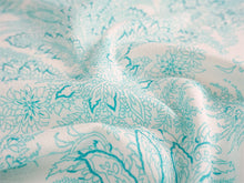 画像をギャラリービューアに読み込む, 東レ洗える着物反物 フルオーダー仕立て付き 小紋 ホワイト 水色 更紗 パームリーフ 東レシルック 静電気が起きにくいのに、自宅洗濯OK 袷・単衣着物に