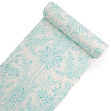 画像をギャラリービューアに読み込む, 東レ洗える着物反物 フルオーダー仕立て付き 小紋 ホワイト 水色 更紗 パームリーフ 東レシルック 静電気が起きにくいのに、自宅洗濯OK 袷・単衣着物に