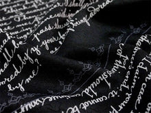 画像をギャラリービューアに読み込む, 洗える着物反物 フルオーダー仕立て付 小紋 ブラック 英字 手紙 単衣・袷に 人気の東レシルック 着物をもっと気軽に楽しむfukuシリーズ