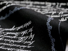 画像をギャラリービューアに読み込む, 洗える着物反物 フルオーダー仕立て付 小紋 ブラック 英字 手紙 単衣・袷に 人気の東レシルック 着物をもっと気軽に楽しむfukuシリーズ