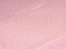 画像をギャラリービューアに読み込む, 洗える着物反物 フルオーダー仕立て付 小紋 ピンク 英字 手紙 単衣・袷に 人気の東レシルック 着物をもっと気軽に楽しむfukuシリーズ