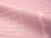 画像をギャラリービューアに読み込む, 洗える着物反物 フルオーダー仕立て付 小紋 ピンク 英字 手紙 単衣・袷に 人気の東レシルック 着物をもっと気軽に楽しむfukuシリーズ