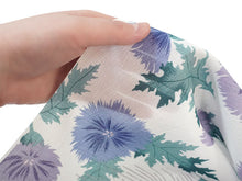 画像をギャラリービューアに読み込む, 東レセオアルファ 夏着物 浴衣 反物 フルオーダー仕立て付き ホワイト ブルー アザミ柄 レディース モダンでお洒落なkifkifシリーズ