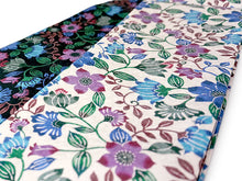 画像をギャラリービューアに読み込む, 絹半幅帯 モダンで可愛い紅型 琉球更紗 オフホワイト地 ブラック地 ブルー 便利なリバーシブル 沖縄発ブランド・ブランジュジュのお洒落な半巾帯 レディース カジュアルシーンに