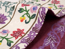 画像をギャラリービューアに読み込む, 絹半幅帯 モダンで可愛い紅型 更紗 ホワイト地 ワインレッド地 パープル 便利なリバーシブル 沖縄発ブランド・ブランジュジュのお洒落な半巾帯 レディース カジュアルシーンに