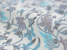 画像をギャラリービューアに読み込む, 洗える帯揚げ モダンで可愛い紅型 ライトブルー地 更紗 唐草 沖縄発ブランド・ブランジュジュのお洒落な帯あげ 東レシルジェリーの洗えるポリエステル素材 和装小物 春・秋・冬のカジュアルシーンに