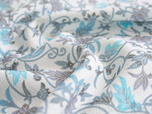 画像をギャラリービューアに読み込む, 洗える帯揚げ モダンで可愛い紅型 ライトブルー地 更紗 唐草 沖縄発ブランド・ブランジュジュのお洒落な帯あげ 東レシルジェリーの洗えるポリエステル素材 和装小物 春・秋・冬のカジュアルシーンに