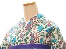 画像をギャラリービューアに読み込む, 洗える夏着物 浴衣 単品 オフホワイト 琉球更紗 Sサイズ モダンで可愛い紅型 沖縄発ブランド・ブランジュジュのお洒落な小紋夏きもの 東レセオアルファの洗えるポリエステル素材 すぐ着られるお仕立て上がり 夏にぴったりなカジュアル単衣