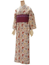 画像をギャラリービューアに読み込む, 洗える夏着物 浴衣 単品 ピンクベージュ 更紗 Mサイズ モダンで可愛い紅型 沖縄発ブランド・ブランジュジュのお洒落な小紋夏きもの 東レセオアルファの洗えるポリエステル素材 すぐ着られるお仕立て上がり 夏にぴったりなカジュアル単衣
