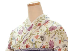 画像をギャラリービューアに読み込む, 洗える夏着物 浴衣 単品 オフホワイト 更紗 Mサイズ モダンで可愛い紅型 沖縄発ブランド・ブランジュジュのお洒落な小紋夏きもの 東レセオアルファの洗えるポリエステル素材 すぐ着られるお仕立て上がり 夏にぴったりなカジュアル単衣