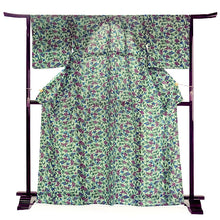 画像をギャラリービューアに読み込む, 洗える夏着物 浴衣 単品 グリーン 唐草 Mサイズ モダンで可愛い紅型 沖縄発ブランド・ブランジュジュのお洒落な小紋夏きもの 東レセオアルファの洗えるポリエステル素材 すぐ着られるお仕立て上がり 夏にぴったりなカジュアル単衣