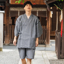 画像をギャラリービューアに読み込む, 甚平 父の日 メンズ M L 2L 3L サイズ 5柄 黒 紺 グレー ストライプ 綿 ポリエステル レーヨン リラックスウェア 夏祭り 花火大会 ギフト プレゼント 2025