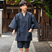 画像をギャラリービューアに読み込む, 甚平 父の日 メンズ M L 2L 3L サイズ 5柄 黒 紺 グレー ストライプ 綿 ポリエステル レーヨン リラックスウェア 夏祭り 花火大会 ギフト プレゼント 2025