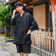 画像をギャラリービューアに読み込む, 甚平 父の日 メンズ M L 2L 3L サイズ 5柄 黒 紺 グレー ストライプ 綿 ポリエステル レーヨン リラックスウェア 夏祭り 花火大会 ギフト プレゼント 2025