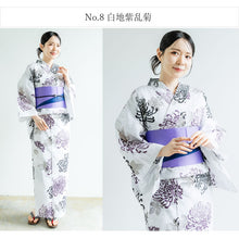 画像をギャラリービューアに読み込む, 浴衣セット レディース 浴衣 半幅帯 下駄 3点 セット 全10柄 白地 紺地 黒地 椿 菊 紫陽花 大人 可愛い おしゃれ 花火夏応援SALE大会 夏祭り
