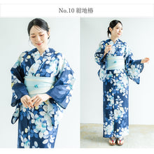画像をギャラリービューアに読み込む, 浴衣セット レディース 浴衣 半幅帯 下駄 3点 セット 全10柄 白地 紺地 黒地 椿 菊 紫陽花 大人 可愛い おしゃれ 花火夏応援SALE大会 夏祭り