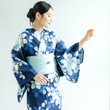 画像をギャラリービューアに読み込む, 浴衣セット レディース 浴衣 半幅帯 下駄 3点 セット 全10柄 白地 紺地 黒地 椿 菊 紫陽花 大人 可愛い おしゃれ 花火夏応援SALE大会 夏祭り