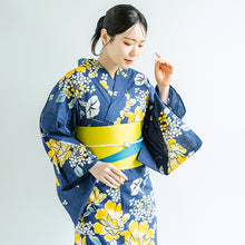 画像をギャラリービューアに読み込む, 浴衣セット レディース 浴衣 半幅帯 下駄 3点 セット 全10柄 白地 紺地 黒地 椿 菊 紫陽花 大人 可愛い おしゃれ 花火夏応援SALE大会 夏祭り