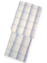 画像をギャラリービューアに読み込む, 綿麻 着物 浴衣 単品 しじら織 ブルー オフホワイト 格子 滝 チェック Mサイズ Lサイズ お仕立て上がり レディース 夏着物 ゆかた プレタ 変わり織り カジュアル 夏 きもの 和服 和装