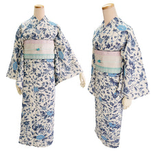 画像をギャラリービューアに読み込む, 夏きもの 浴衣 単品 洗える 東レ セオ アルファ オフホワイト ブルー 更紗 Lサイズ 広衿 お仕立て上がり レディース 夏着物 ゆかた プレタ セオα シワ加工 カジュアル 夏 きもの 和服 和装