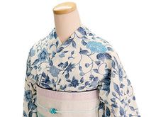 画像をギャラリービューアに読み込む, 夏きもの 浴衣 単品 洗える 東レ セオ アルファ オフホワイト ブルー 更紗 Lサイズ 広衿 お仕立て上がり レディース 夏着物 ゆかた プレタ セオα シワ加工 カジュアル 夏 きもの 和服 和装