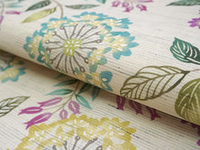 画像をギャラリービューアに読み込む, 京袋帯 麻 夏用 渋ベージュカラフル 百日紅 サルスベリ 花柄 名古屋帯 和装 和服 召しませ華