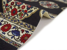 画像をギャラリービューアに読み込む, 半幅帯 絹 レディース 召しませ華 黒紺地 鏡花紋様 リバーシブル 長尺 4m 日本製 洒落帯 四寸 半巾帯 単品 女性 新品 送料無料