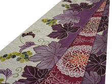 画像をギャラリービューアに読み込む, 半幅帯 絹 レディース 召しませ華 薄グレー地たわわ葡萄 リバーシブル 長尺 4m 日本製 洒落帯 四寸 単品 女性 新品 送料無料 お仕立て上がり