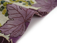 画像をギャラリービューアに読み込む, 半幅帯 絹 レディース 召しませ華 薄グレー地たわわ葡萄 リバーシブル 長尺 4m 日本製 洒落帯 四寸 単品 女性 新品 送料無料 お仕立て上がり