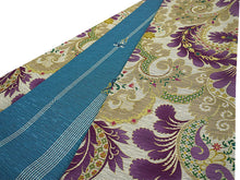 画像をギャラリービューアに読み込む, 半幅帯 絹 レディース 召しませ華 ベージュ地 ペーズリー リバーシブル 長尺 4m 日本製 洒落帯 四寸 単品 女性 新品 送料無料 お仕立て上がり