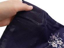 画像をギャラリービューアに読み込む, 洗える夏着物 絽 お仕立て上がり 単品 ダークネイビー 桔梗 Lサイズ 小紋 カジュアル お手入れ簡単!ポリエステルの夏きもの レディース