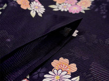 画像をギャラリービューアに読み込む, 洗える夏着物 絽 お仕立て上がり 単品 パープル 牡丹 菊 さくら Mサイズ 小紋 カジュアル お手入れ簡単!ポリエステルの夏きもの レディース