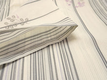 画像をギャラリービューアに読み込む, 洗える夏着物 紗 お仕立て上がり 単品 オフホワイト 縞 花 萩 Mサイズ 小紋 カジュアル お手入れ簡単!ポリエステルの夏きもの レディース