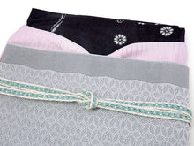 画像をギャラリービューアに読み込む, 洗える夏きもの 絽 コーディネート4点セット Mサイズ ネイビー 小花 桔梗 小紋 グレー 幾何学 名古屋帯 開き仕立て 薄紫 青灰 正絹 帯揚げ 帯締め 夏を楽しむ!すぐ着られるコーデ済みきものセット