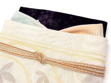 画像をギャラリービューアに読み込む, 洗える夏きもの 絽 コーディネート4点セット Mサイズ ネイビー パープル 牡丹 菊 小紋 ベージュ 唐草 名古屋帯 開き仕立て オレンジ 薄緑 正絹 帯揚げ 帯締め 夏を楽しむ!すぐ着られるコーデ済みきものセット