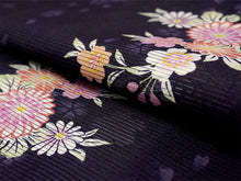 画像をギャラリービューアに読み込む, 洗える夏きもの 絽 コーディネート4点セット Mサイズ ネイビー パープル 牡丹 菊 小紋 ベージュ 唐草 名古屋帯 開き仕立て オレンジ 薄緑 正絹 帯揚げ 帯締め 夏を楽しむ!すぐ着られるコーデ済みきものセット