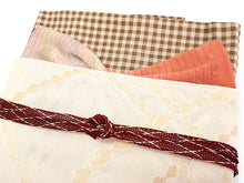 画像をギャラリービューアに読み込む, 洗える夏きもの 絽 コーディネート4点セット Lサイズ ブラウン 格子 チェック 小紋 ベージュ 幾何学 名古屋帯 開き仕立て オレンジ ワインレッド 正絹 帯揚げ 帯締め 夏を楽しむ!すぐ着られるコーデ済みきものセット