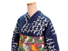 画像をギャラリービューアに読み込む, 浴衣 単品 レディース ネイビー 朝顔 綿 からみ織 レース ひでや工房 お仕立て上がり 夏 着物 きもの 和服 和装 ゆかた プレタ おしゃれ モダン カジュアル 夏祭り 花火大会