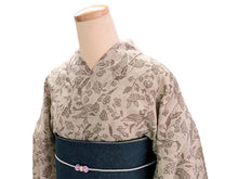 画像をギャラリービューアに読み込む, 浴衣 単品 レディース ブラウン 花 鳥 更紗 綿 からみ織 レース ひでや工房 お仕立て上がり 夏 着物 きもの 和服 和装 ゆかた プレタ おしゃれ モダン カジュアル 夏祭り 花火大会