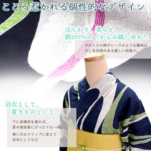 画像をギャラリービューアに読み込む, 浴衣 単品 レディース ネイビー 流水 曲線 綿 からみ織 レース ひでや工房 お仕立て上がり 夏 着物 きもの 和服 和装 ゆかた プレタ おしゃれ モダン カジュアル 夏祭り 花火大会